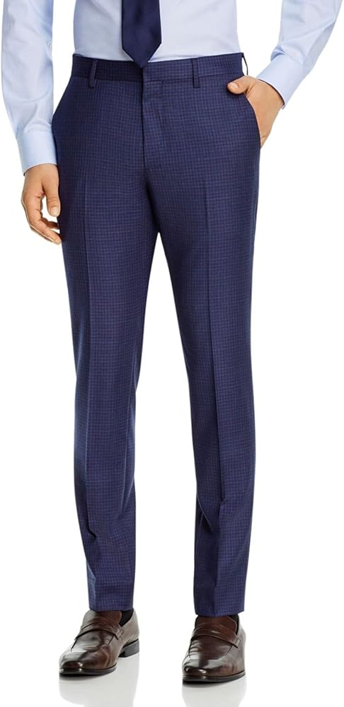 Theory Mens Navy Flat Front, Check Slim Fit Pants 30