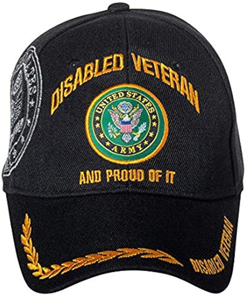 MWS Licensed Disabled Army Vet and Proud of it Cap U.S Army acrylic Licensed Black Embro Cap Hat