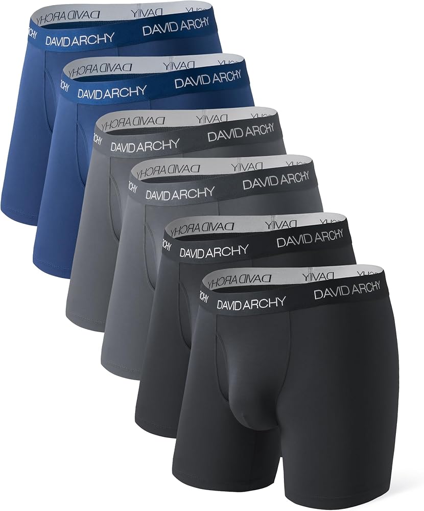 DAVID ARCHY Men's Underwear Moisture Wicking Viscose Boxer Briefs for Men, Ball Support Pouch Underwear 6 Packs