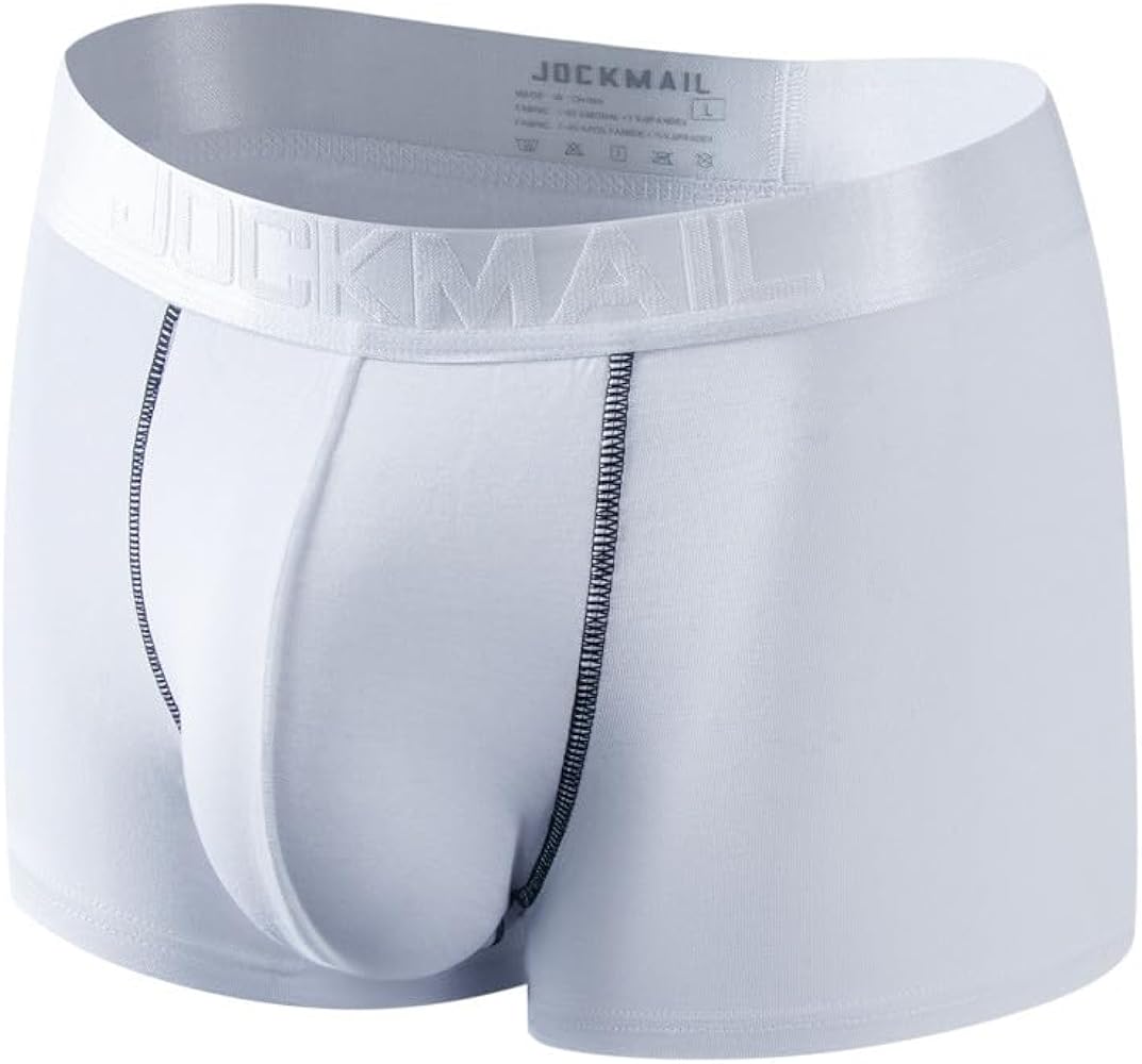 JOCKMAIL Men Boxer Shorts Modal Soft Underwear Micro Separate Pouches Health Care Boxer briefs (L, White)