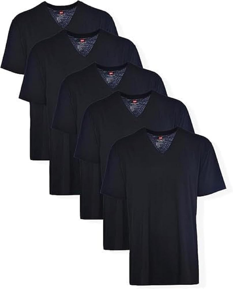 Hanes Men's ComfortSoft V-Neck Tee 5-Pack, Black, X-Large