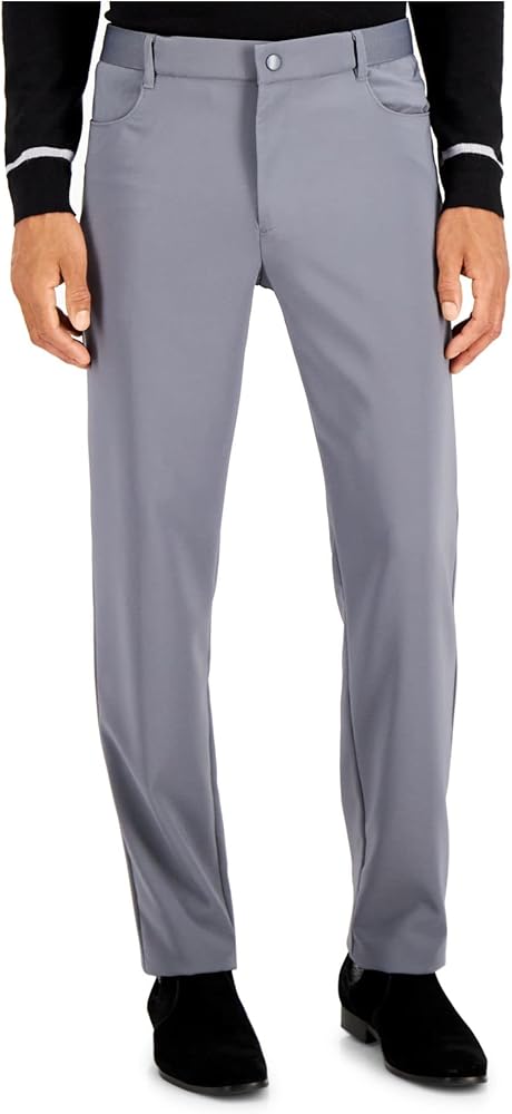 Alfani Mens Gray Flat Front, Classic Fit Stretch Pants S