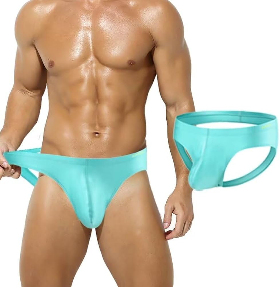 Men's Sexy Athletic Supporter Briefs Jockstrap Bulge Enhancing Big Ball 3D Pouch Underpants Ice Silk Underwear