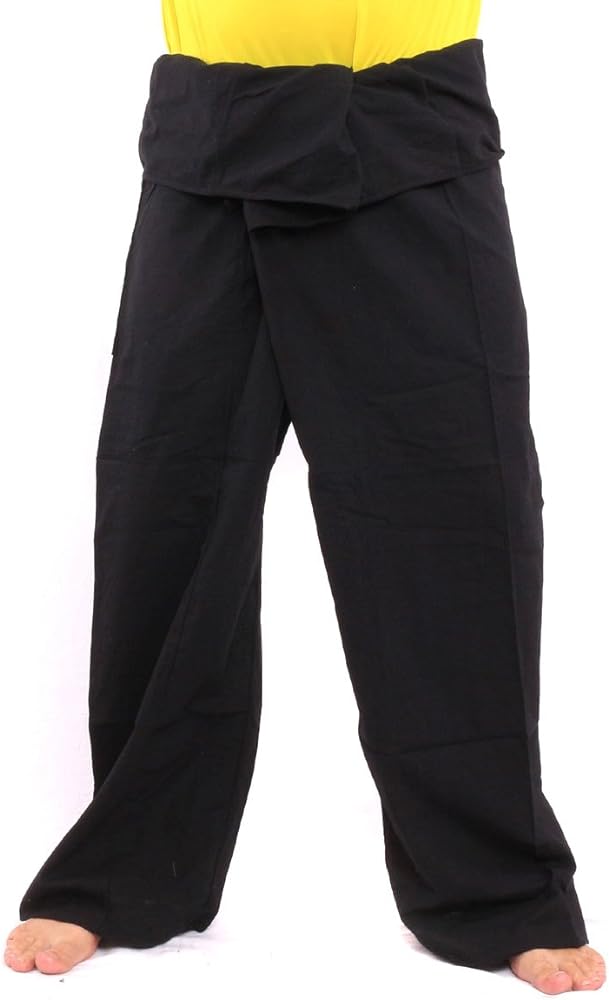 Men's Thai Fisherman Pants Cotton Solid Color with One Side Pocket X-Long