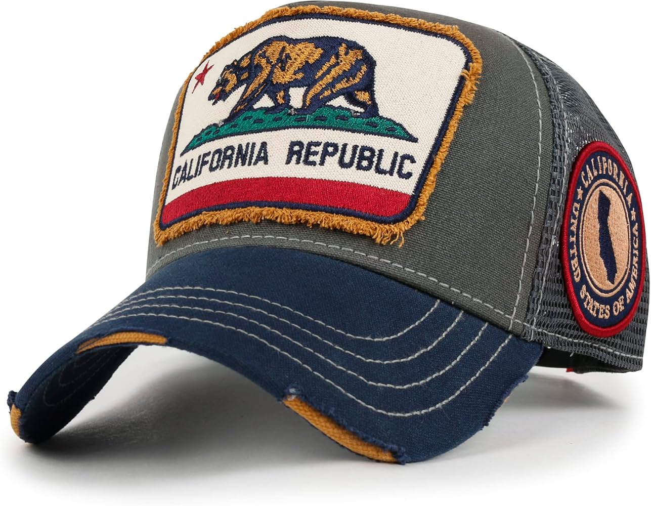 ililily PREMIUM California Bear Embroidered Baseball Cap Vintage Trucker Hat