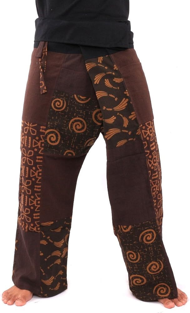 Men's Thai Fisherman Pants Patchwork M Brown