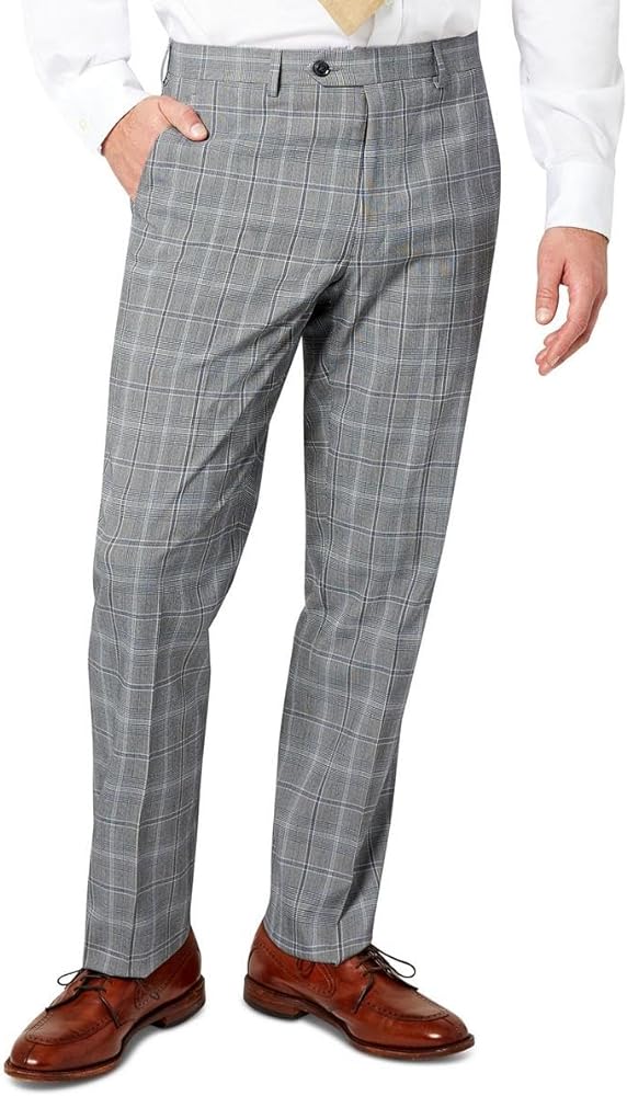 Sean John Mens Plaid Classic Fit Suit Pants Gray 36/32