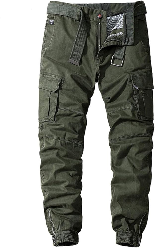 ebossy Men's Ankle Zip Multi Pocket Outdoor Work Tactical Twill Jogger Cargo Pants