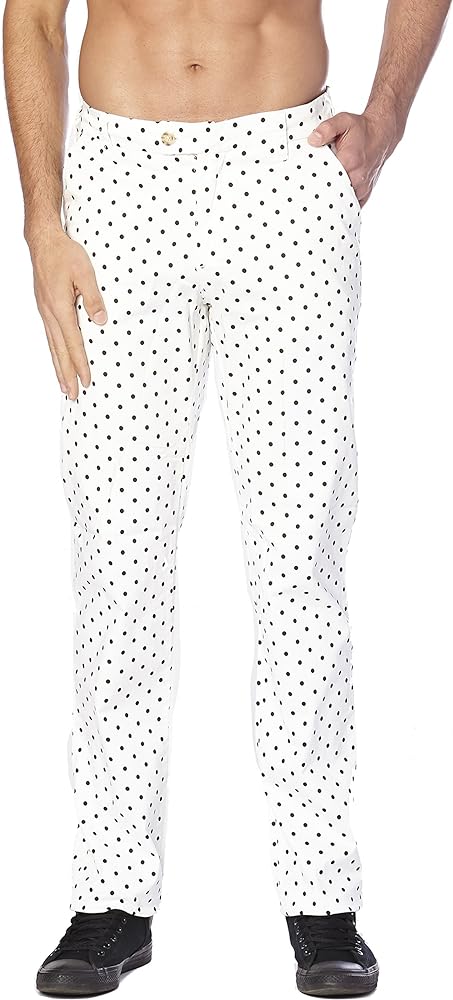 Men's Dress Pants POLKA DOT Design WHITE Color Black Dots sz 36 x 32