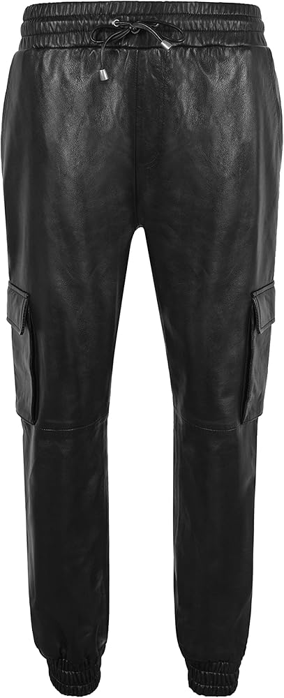 Men's Real Leather Trousers Black Napa Casual Cargo Pant Jogging Bottoms 3035