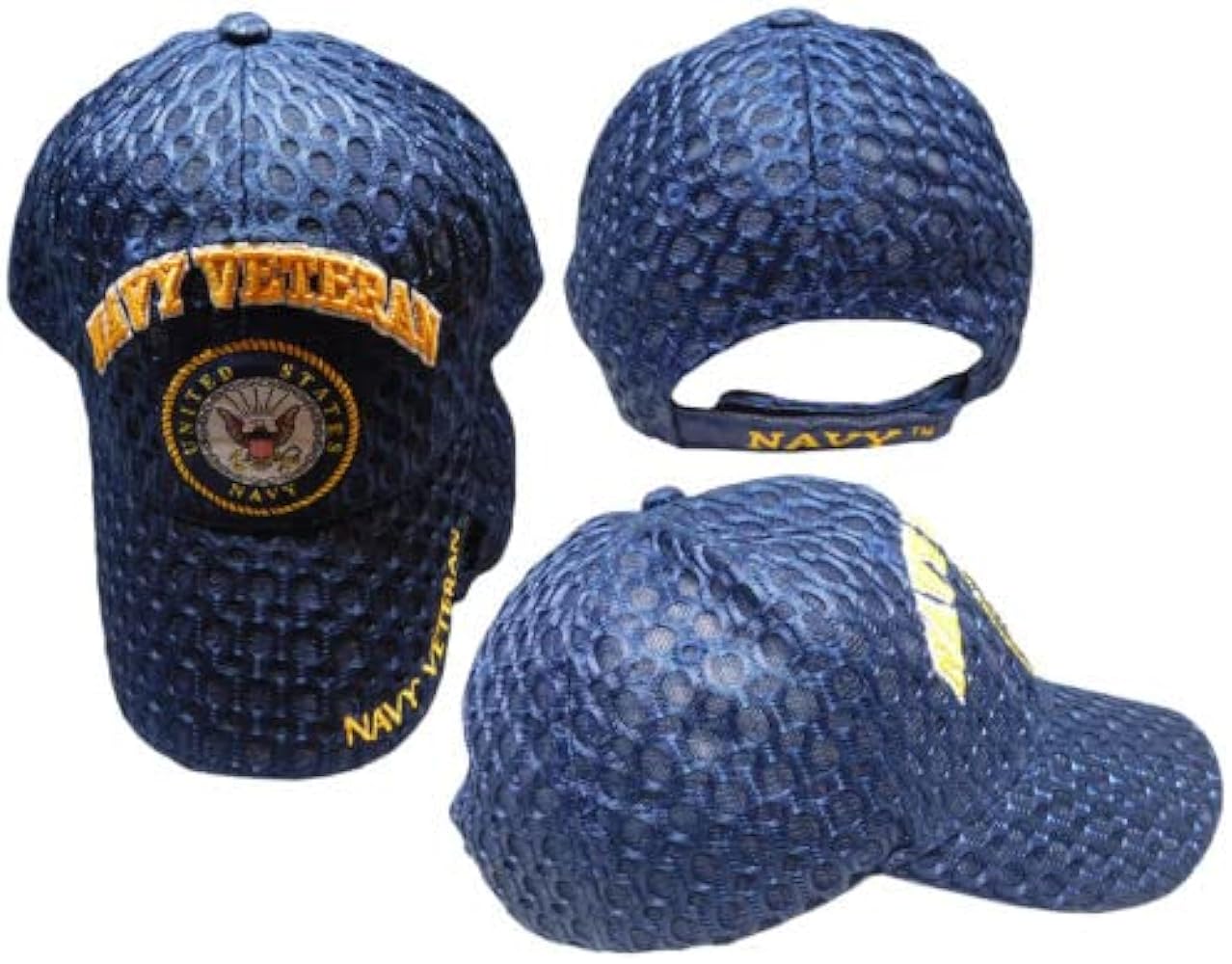 U.S. Navy USN Veteran Emblem Vet Textured Mesh Blue 3D Embroidered Cap Hat