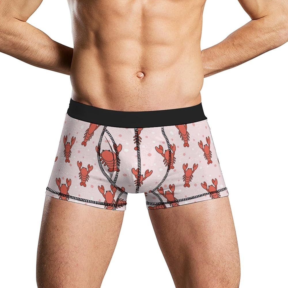 Cute Cartoon Lobster Men's Boxer Briefs Soft Lightweight Underwear Stretch Trunks