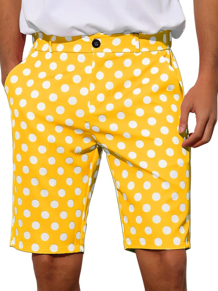 Lars Amadeus Polka Dots Shorts for Men's Flat Front Summer Dress Chino Golf Shorts