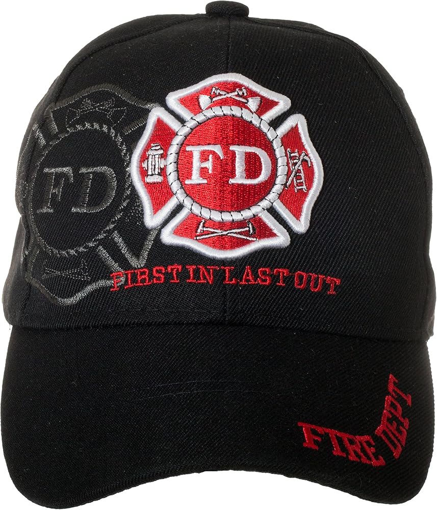 Fire Department First in Last Out Cap - Firefighter Gift - Embroidered Hat