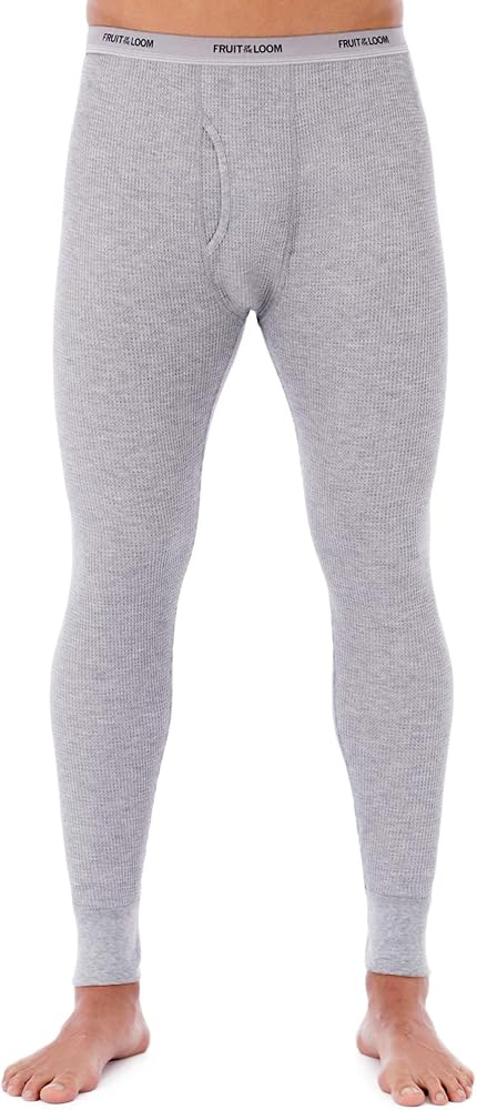 Fruit of the Loom Men's Waffle Weave Thermal Underwear Pant, Light Grey Heather, Large