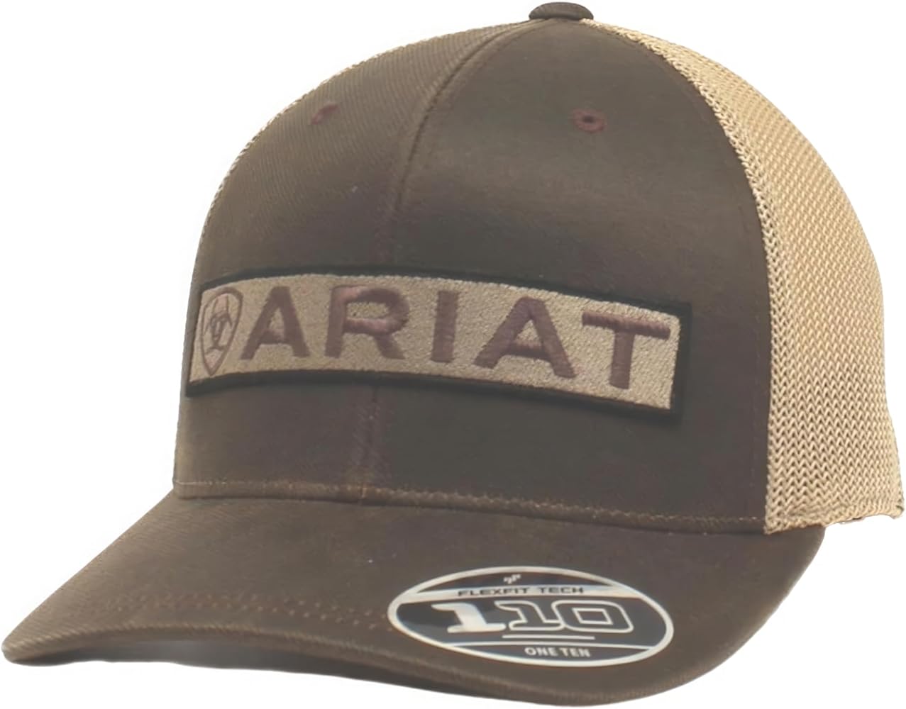 ARIAT Men's Flex Fit 110 Snapback Cap, Brown with Tan Mesh Back and Shield Logo Patch, Adjustable One Size