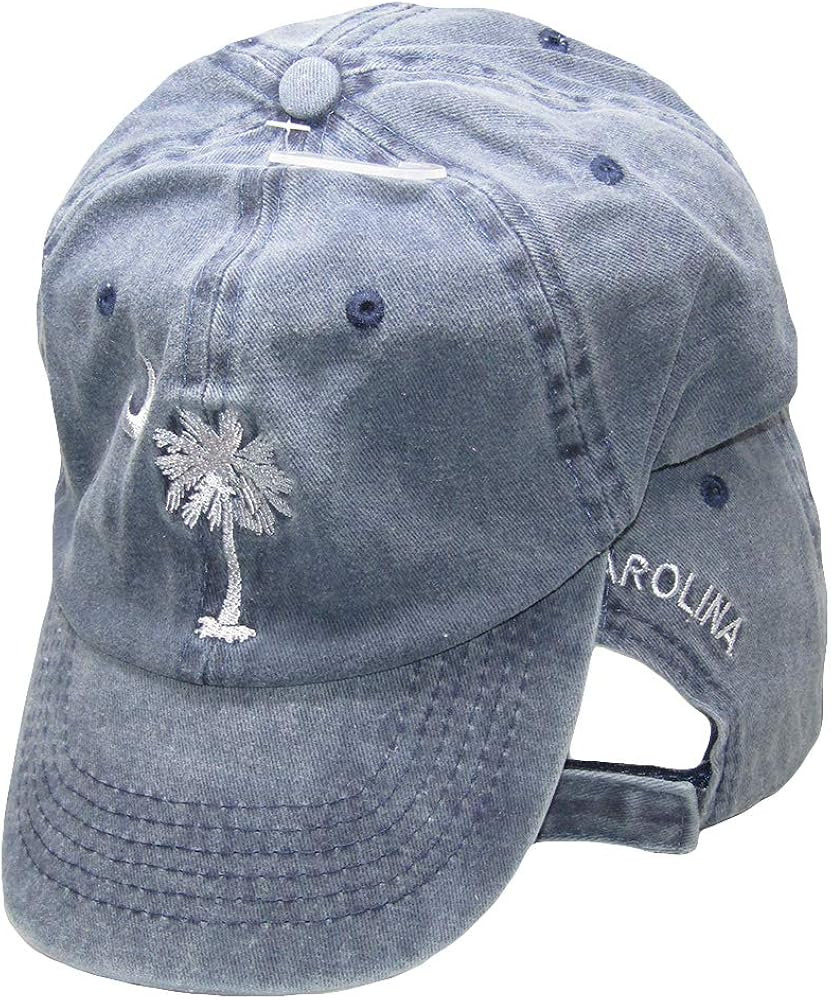 AES South Carolina SC Palm & Moon Blue Washed Embroidered Ball Cap Hat