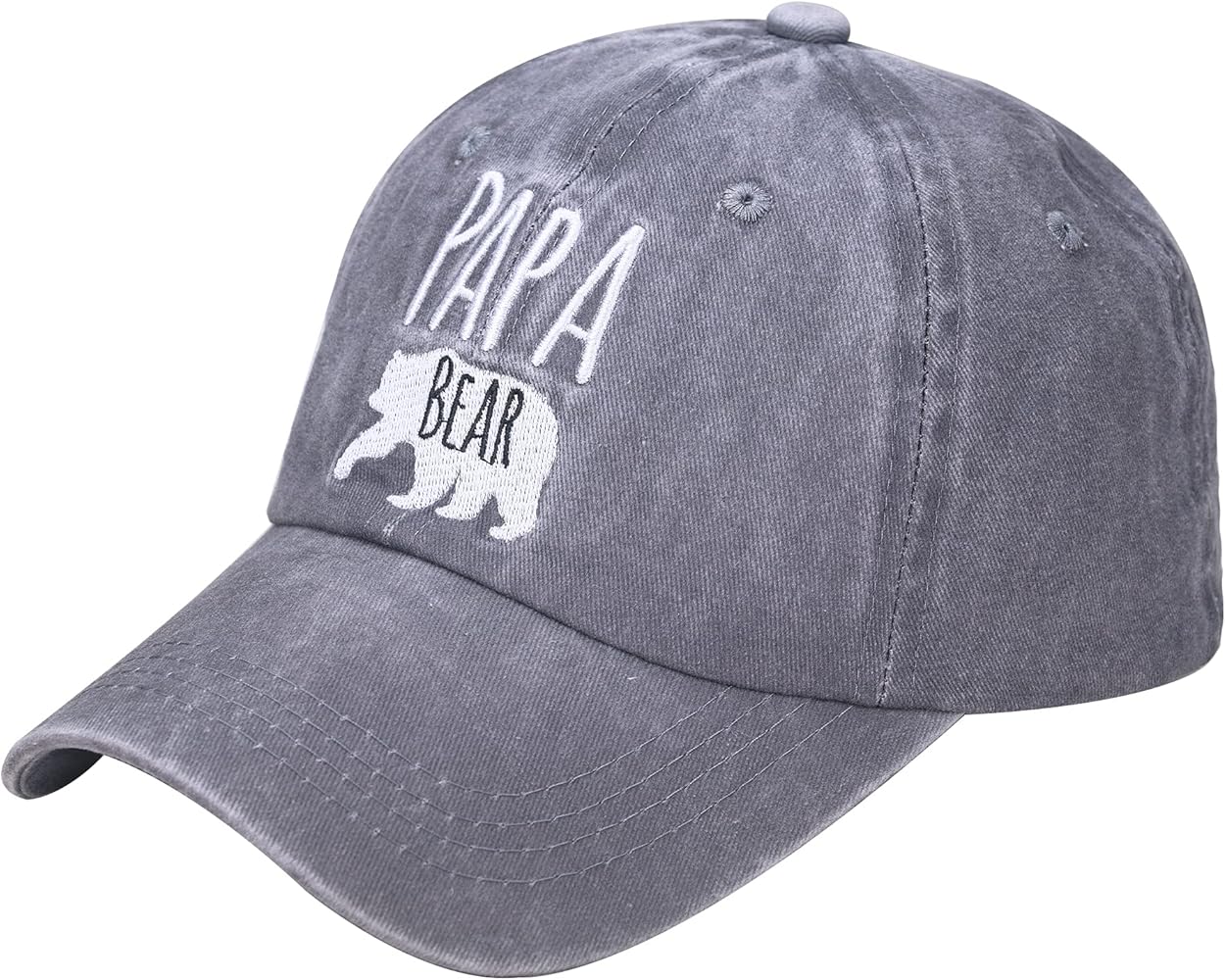 Men's Papa Bear Embroidered Washed Denim Adjustable Baseball Cap Dad Hat