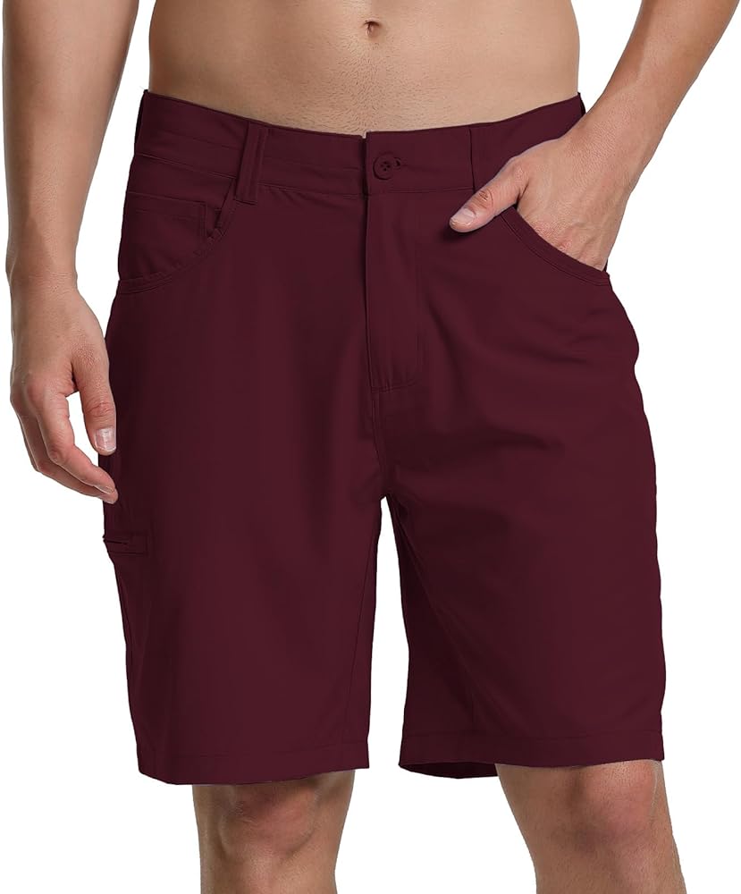 Golf Shorts for Men Lightweight 9 Inseam Quick Dry Flat Front Hybrid Dress Shorts for Men, Burgundy 40