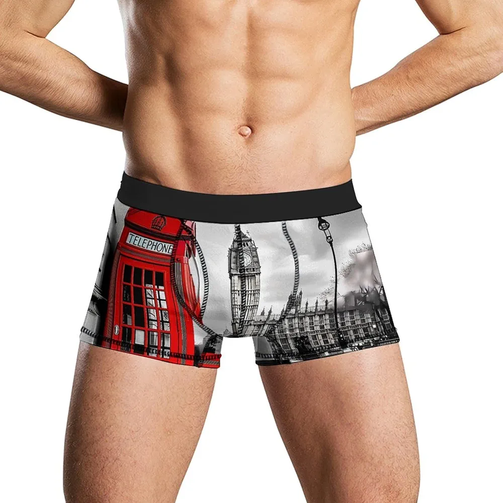 London Telephone Booth and Big Ben Men's Boxer Briefs Breathable Underwear Stretch Short Trunks