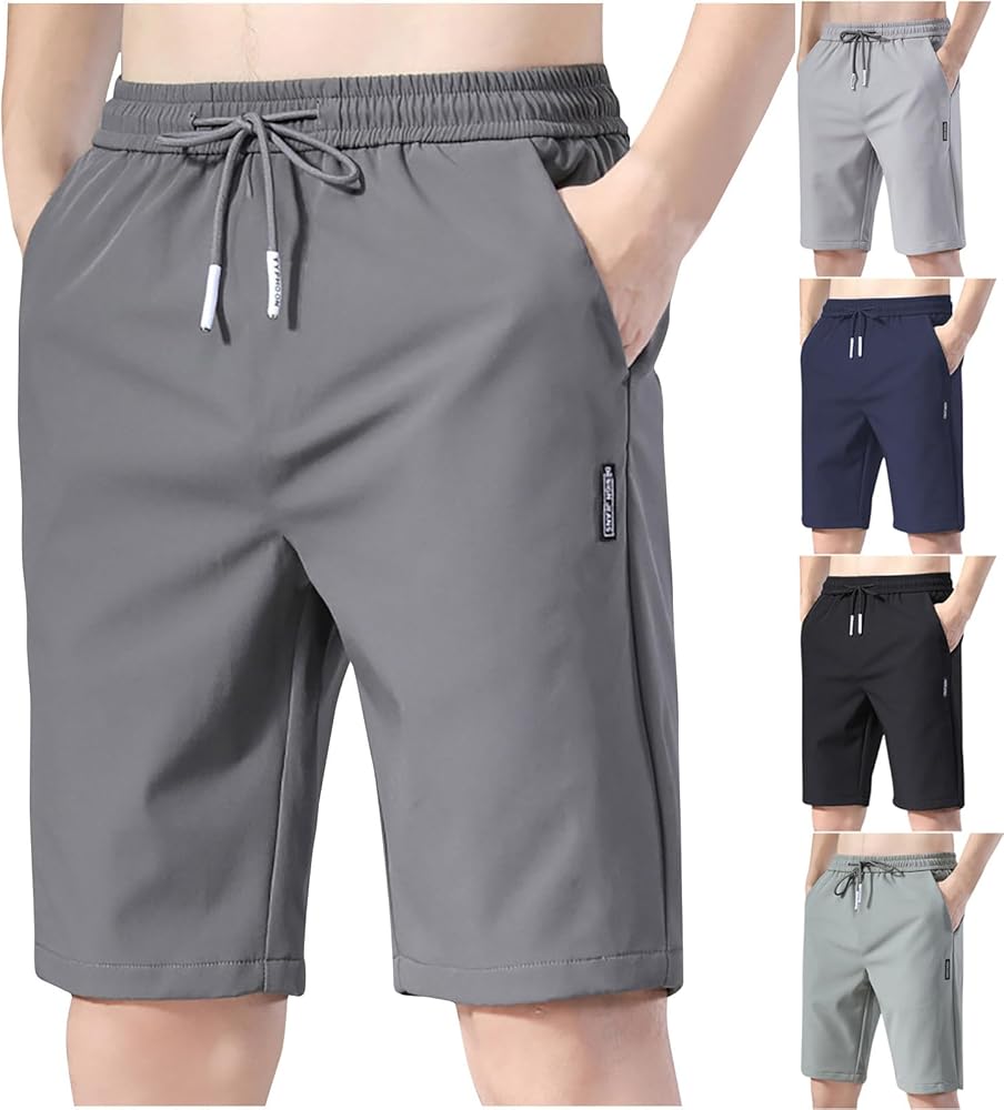 Puliam Shorts,Men's Ice Silk Stretch Quick-Dry Shorts Summer Elastic Waist ICY Shorts Soild Color Slim Athletic Shorts