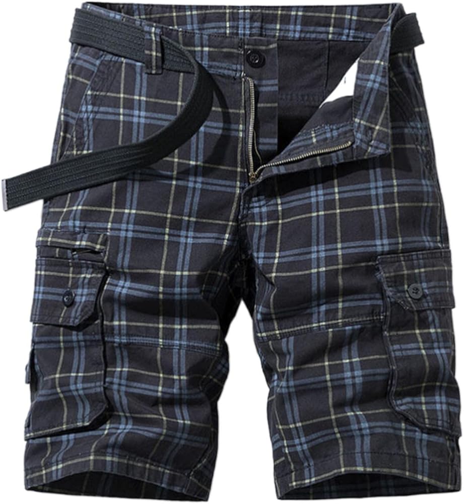 Men's Shorts Cargo Summer Multi Pocket Plaid Solid Shorts Casual Shorts for Men, Z02 Black, 32