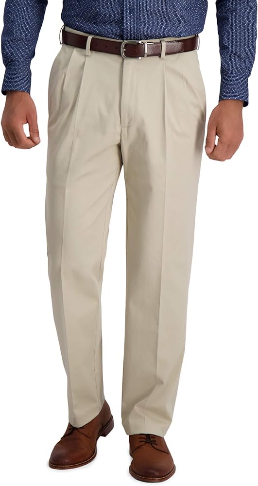 Haggar Men's Iron Free Premium Khaki Classic Fit Pleat Front Expandable Waist Casual Pant (Regular and Big & Tall Sizes)