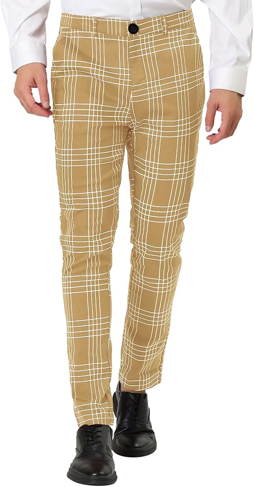 Lars Amadeus Men's Dress Plaid Pants Formal Slim Fit Printed Business Checked Trousers