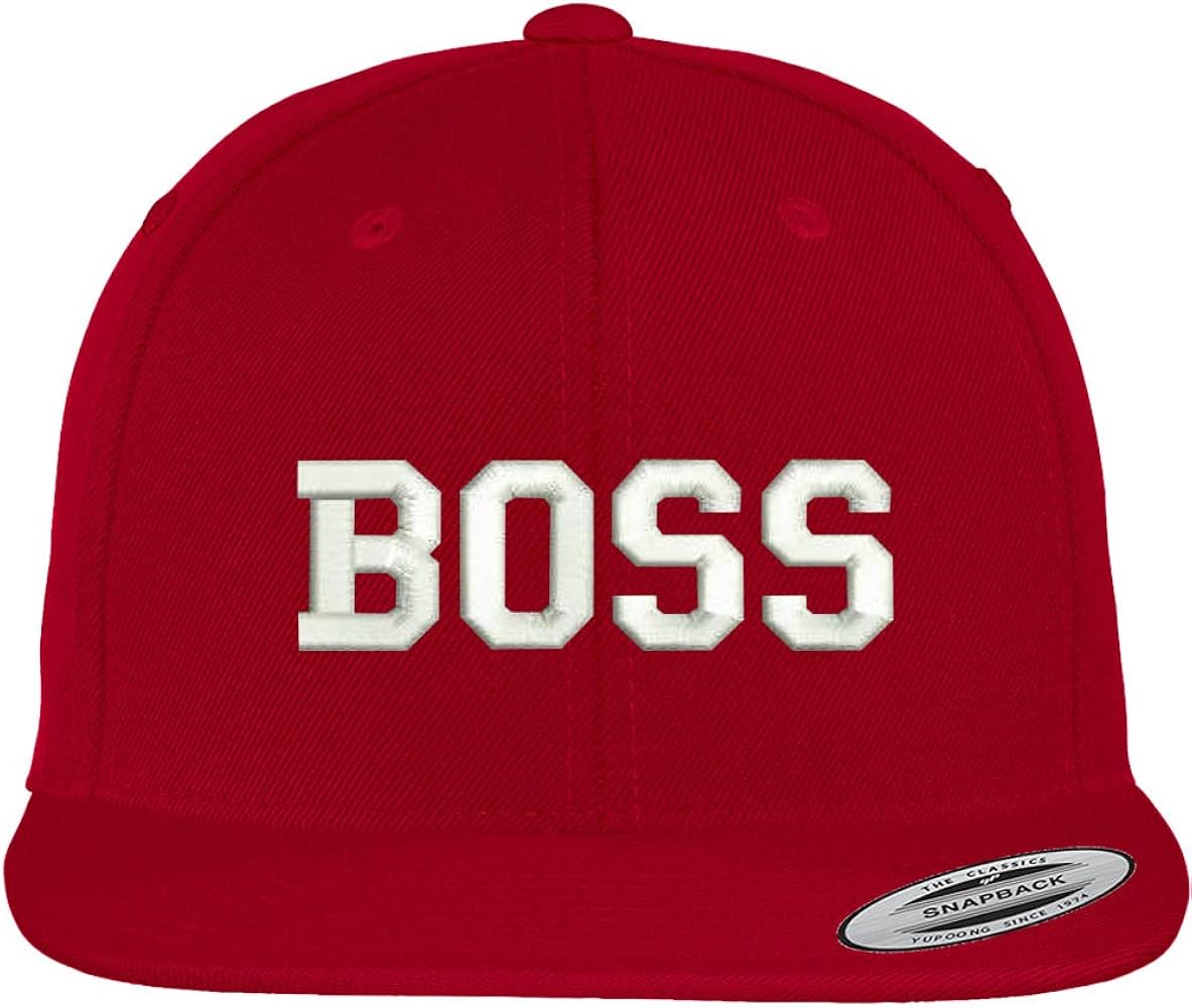 Trendy Apparel Shop FLEXFIT BOSS College Font Embroidered Flat Bill Snapback Cap