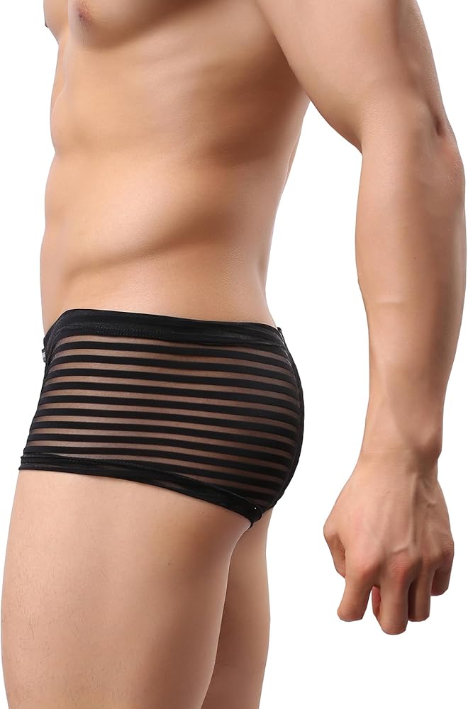 Men's Sexy See Through Underwear Smooth Comfy Striped Boxer Shorts