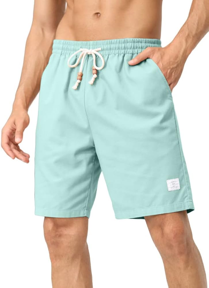 JMIERR Men's Linen Shorts Casual Elastic Waist Drawstring Lightweight Summer Beach Golf Shorts with Pockets