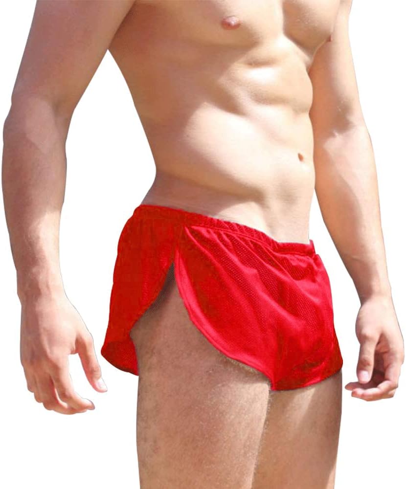 Men's Split Side Short Shorts Sexy Breathable Large Split Sides Mesh athletic Shorts