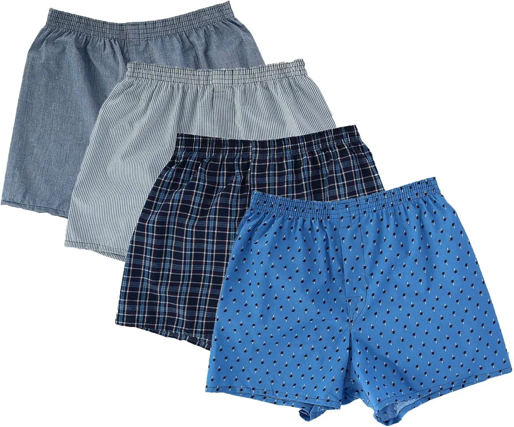 Fruit of the Loom Mens 4-Pack Printed Woven Boxers - Extended Sizes, 3XL