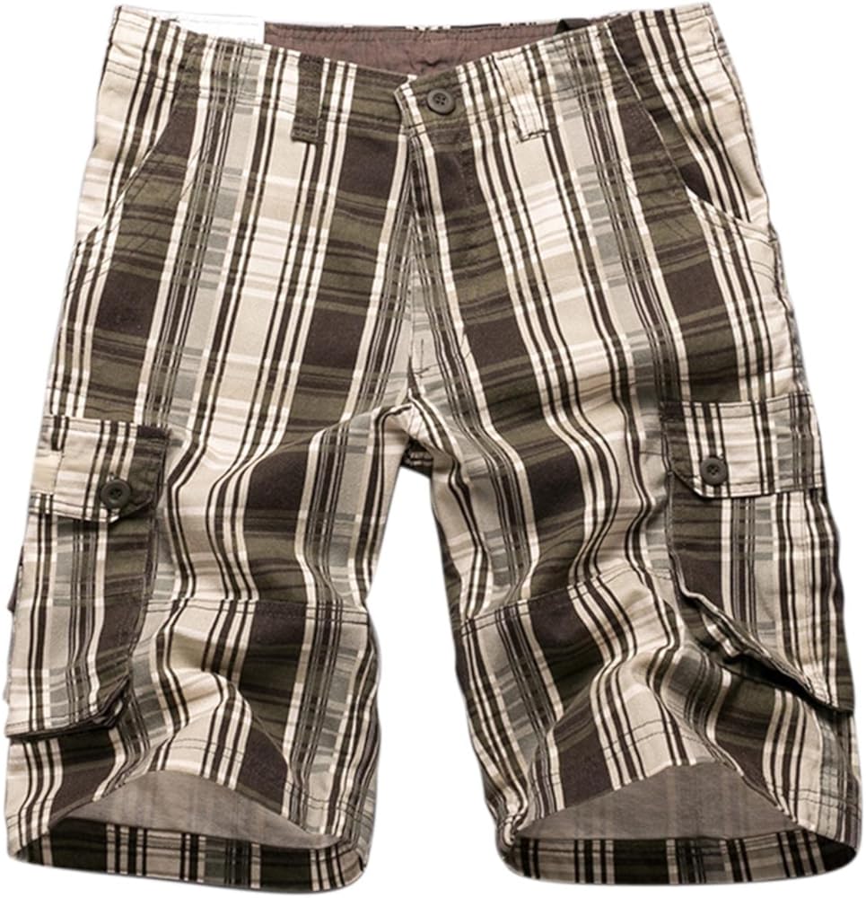 Men's Shorts Cargo Summer Multi Pocket Plaid Solid Shorts Casual Shorts for Men, Coffee, 32