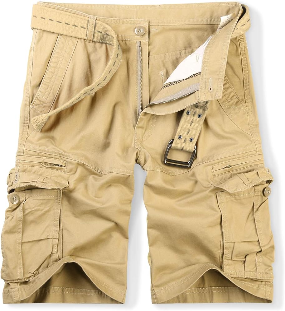 OCHENTA Cargo Shorts for Men with Zipper Pockets, Summer Mens Shorts Casual Military Outdoor Work (No Belt)