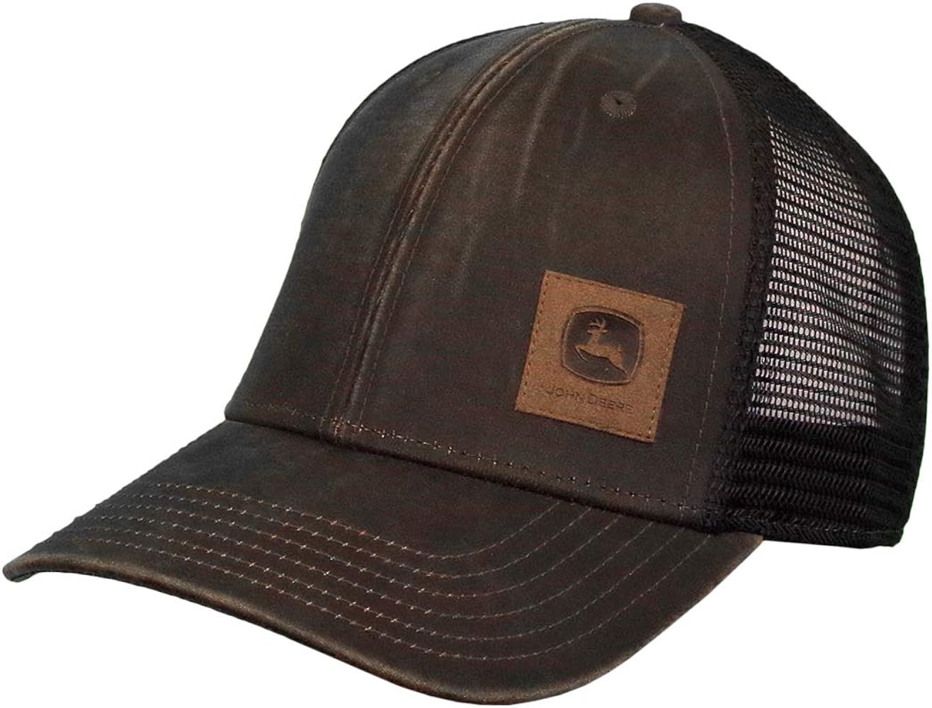 John Deere Tractors Men's Natural Leather Logo Hat, Brown and Black