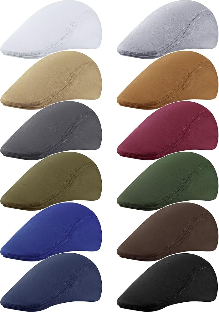 Foaincore 12 Pieces Newsboy Hat for Men, Flat Caps Bulk Driving Cabbie Hunting Hat