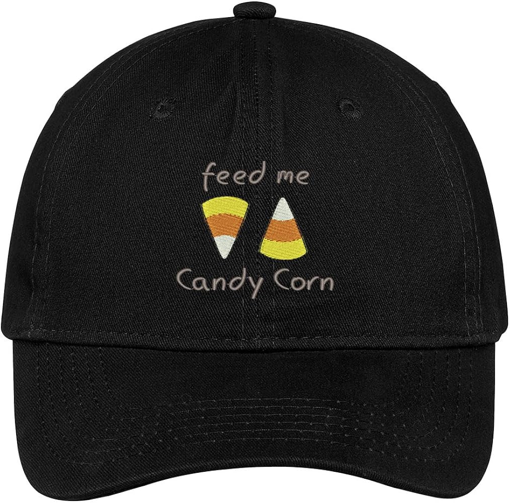 Trendy Apparel Shop Feed Me Candy Corn Embroidered Halloween Themed Cotton Baseball Cap