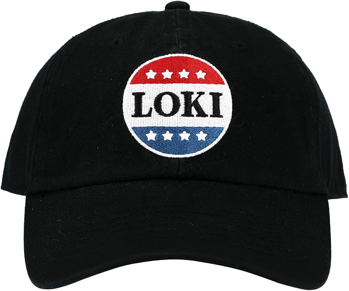 Bioworld Loki Red White and Blue Button Embroidered Black Cotton Twill Hat