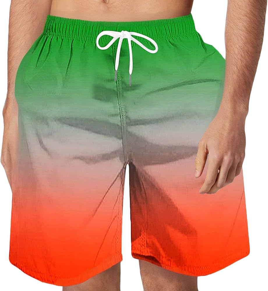 Mens Drawstring Elastic Waist Shorts Gradient Print Beach Shorts Trendy Loose Lightweight Summer Shorts