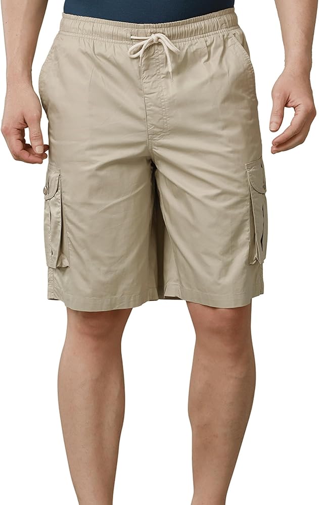 Athlete Men's Classic Cargo Stretch Short, Elastic Waist Relaxed Fit Men Short, Multi Pockets Drawstring Cargo Shorts for Men