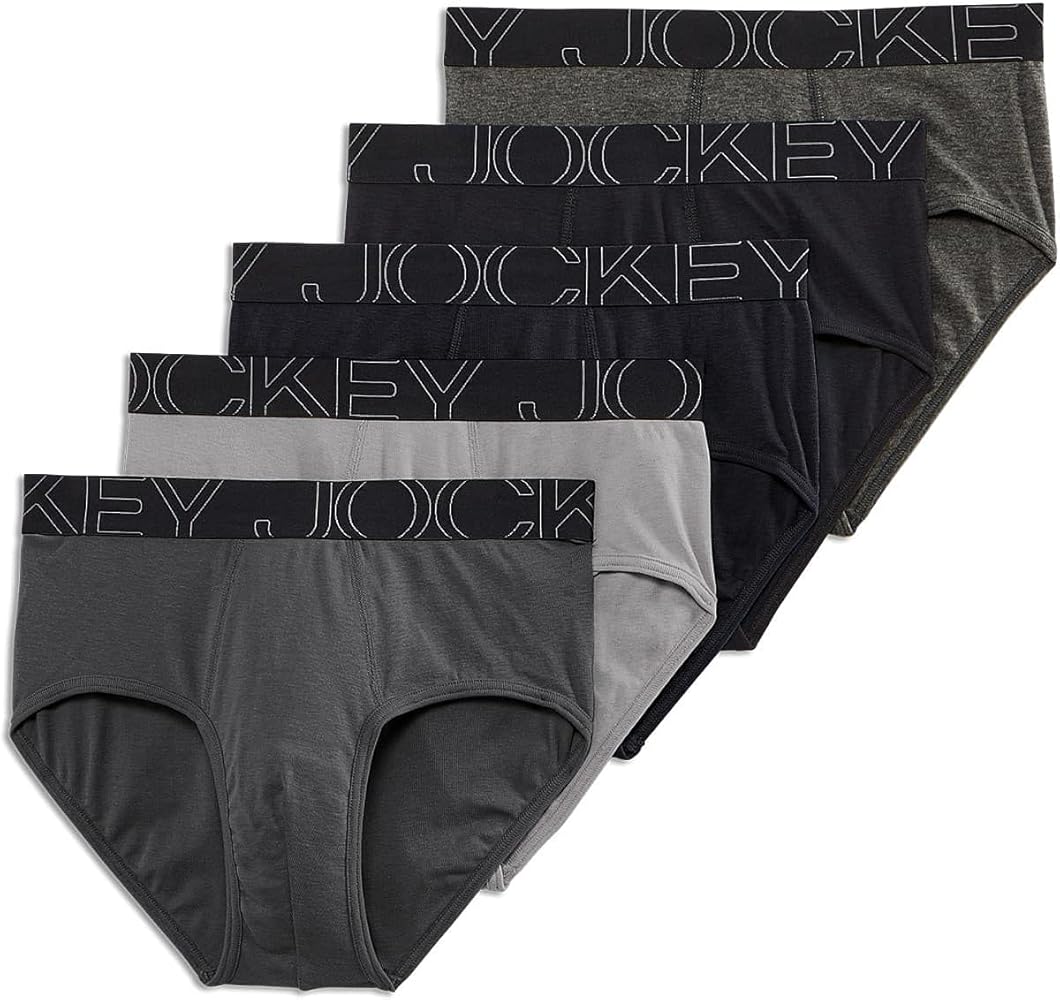 Jockey Men's Underwear ActiveBlend Brief - 5 Pack, Black/Quartz Grey/Trusted Pewter/Charcoal Heather/Black, L