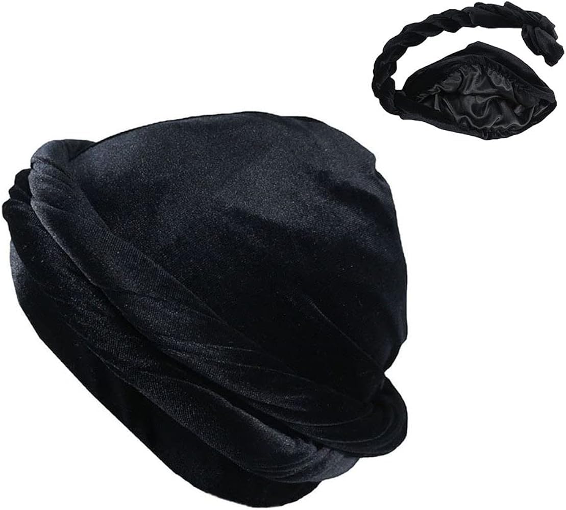 Velvet Turban for Women Mens Silk Satin Lined Sleeping Bonnet Durag Hat Halo Turban Cap for Waves Braids Locs Sleep Cap Durag