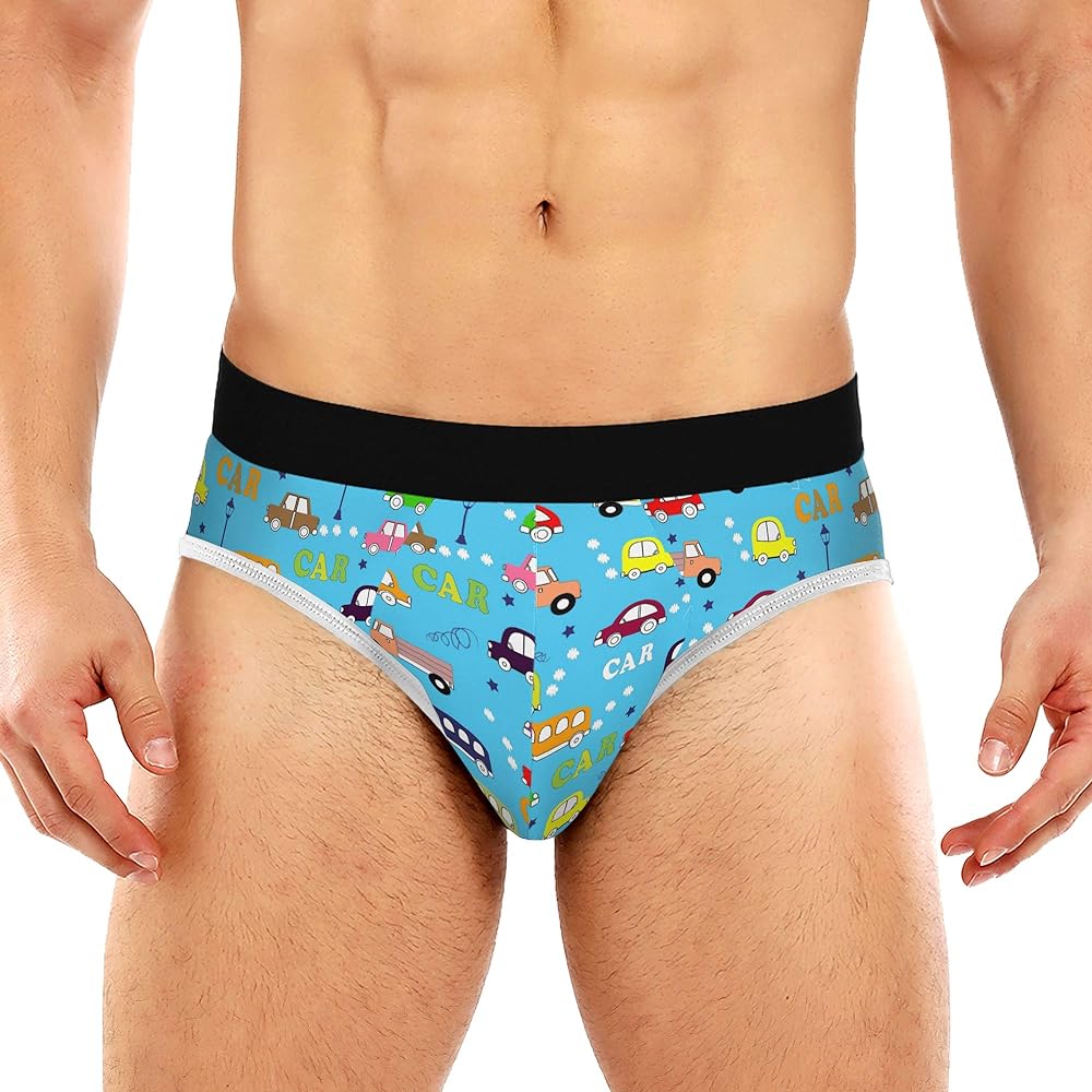 Cartoon Colorful Truck Mens Briefs Underwear Breathable Classic Briefs With Stretch Waistband - 1 Piece (Size S-3XL)