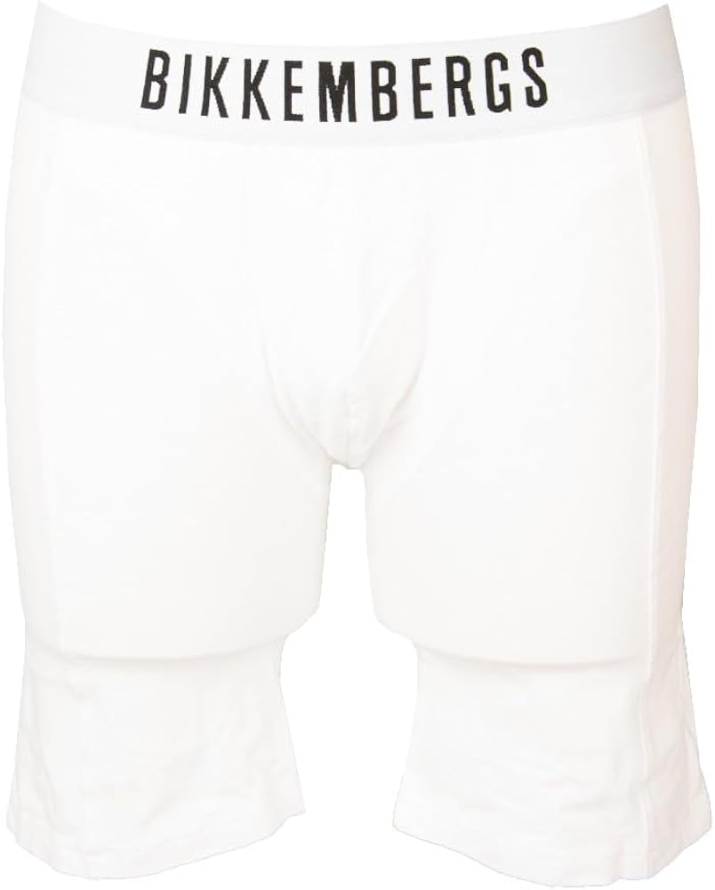 Bikkembergs men's boxer, long visible elastic, stretch cotton underwear, article BKK1UBX10SI, single pack, long trunks