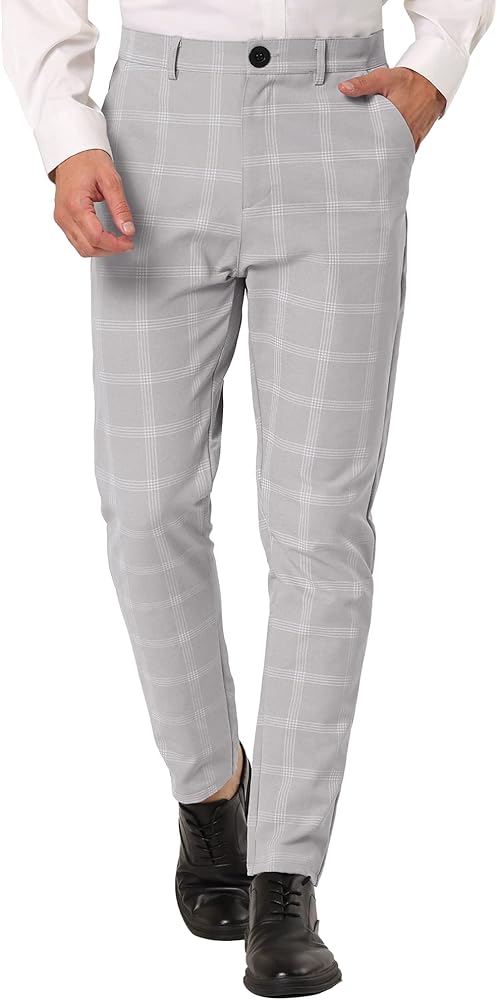 Lars Amadeus Men's Dress Plaid Pants Slim Fit Flat Front Business Pencil Trousers with Pockets