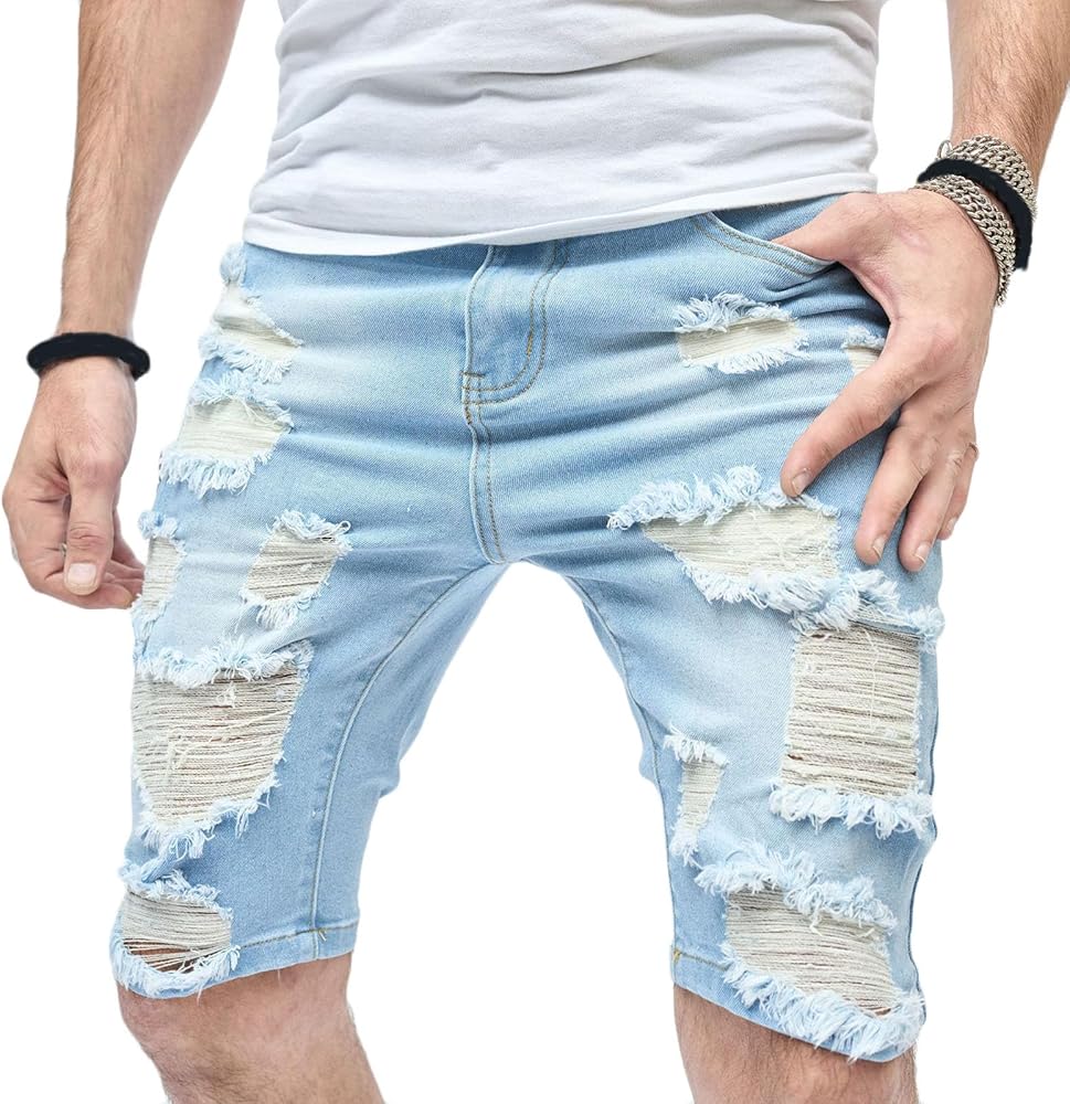 Muscularfit Mens Shorts 6 Inch Causal Relaxed Fit Cotton Ripped Denim Shorts Summer Beach Distressed Stretchy Jean Shorts