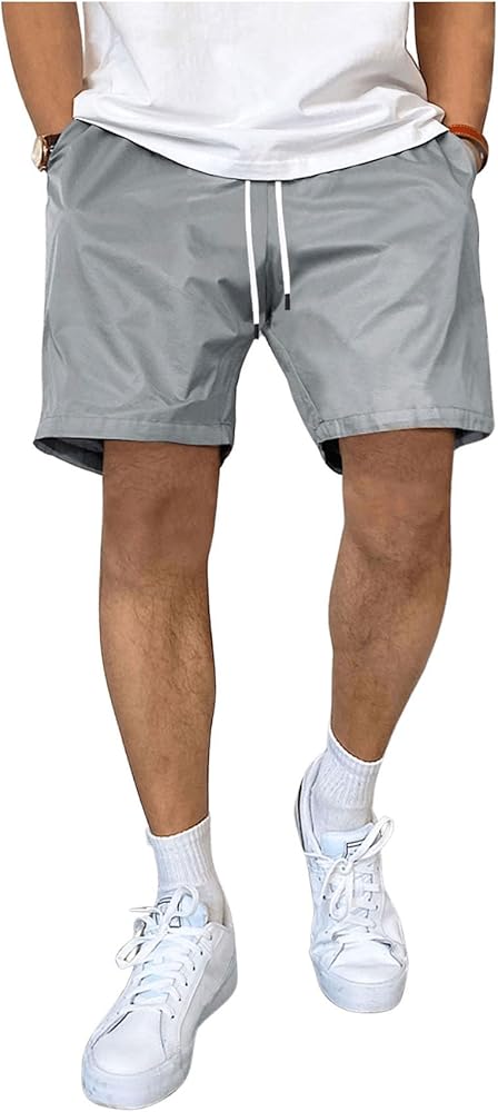 Men's Workout Shorts Drawstring Waist Running Gym Shorts with Slant Pockets