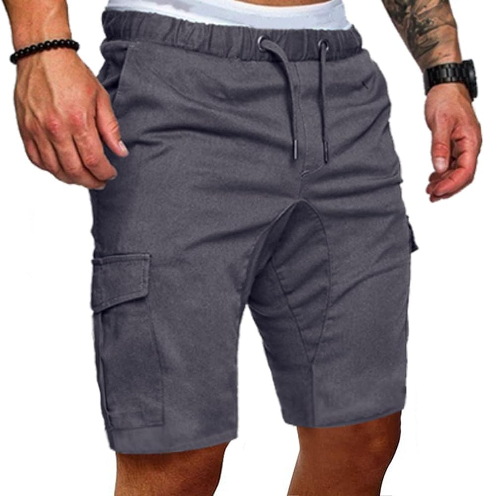 Men's Cargo Shorts Solid Color Summer Bermuda Shorts with Multi Pocket Casual Short Pants