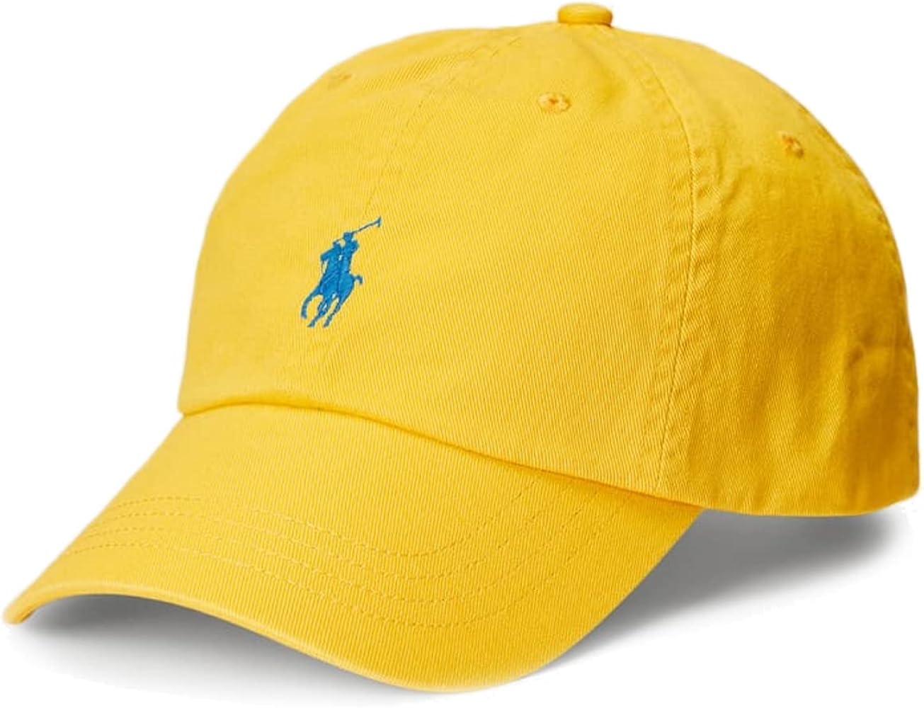 POLO RALPH LAUREN Hat Chino Sports Cap Adjustable Ball Cap with Blue Embroidered Polo Pony Yellow Fin